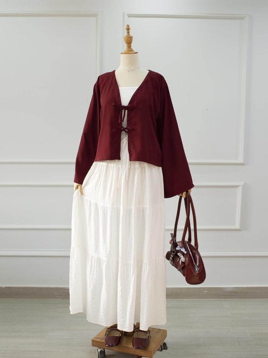 CHERRY FLAME - DEEP MAROON FRONT TIE COVERUP TOP