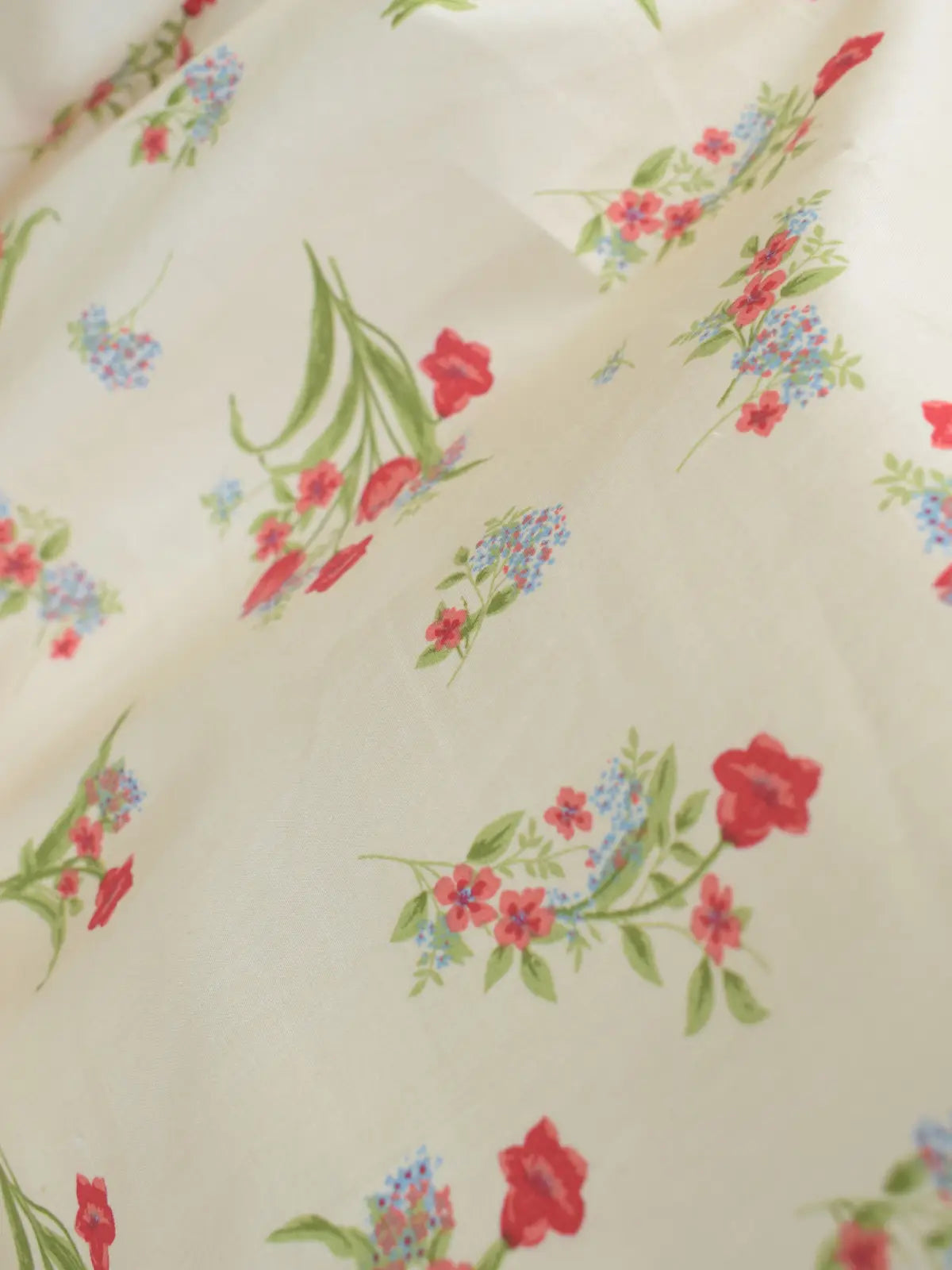 Rosie Bloom beige corset kurti front view – red tulip and blue accent floral print, full sleeves, smart fit lawn kurti