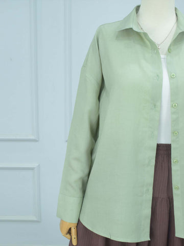 SAGE DEW - SAGE GREEN OVERSIZED BUTTON-DOWN SHIRT
