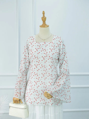 Elvina white floral fairy kurti, front view on mannequin