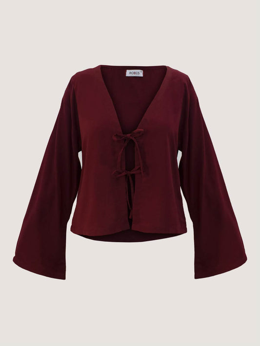 CHERRY FLAME - DEEP MAROON FRONT TIE COVERUP TOP