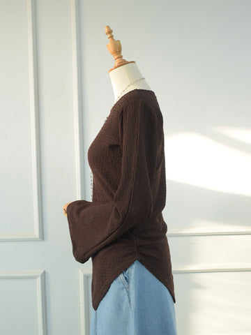 BRUNISH - BROWN TEXTURED ASYMMETRICAL TOP