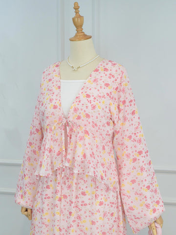 PETAL WHISPER - PINK FLORAL FRONT TIE TOP