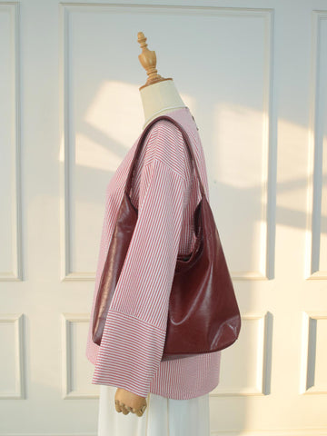 ROSALINE - RED TEXTURED STRIPE TOP