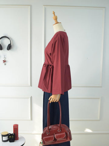AMORA - MAROON WRAP TOP