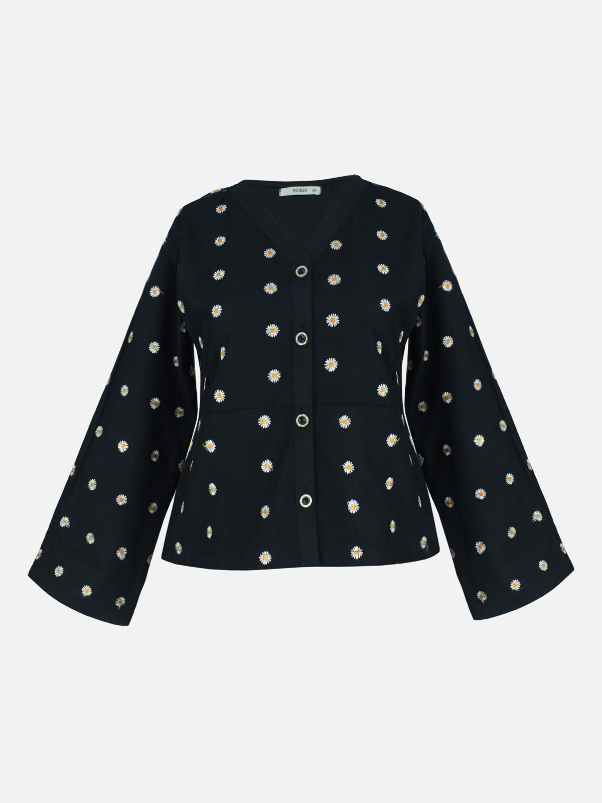 BLACK DAISY - BLACK BUTTON-FRONT TOP