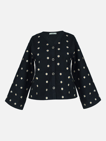 BLACK DAISY - BLACK BUTTON-FRONT TOP