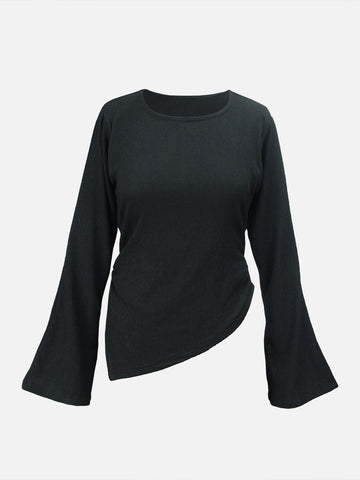 VESPER - BLACK TEXTURED ASYMMETRICAL TOP