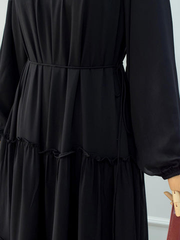 NOIR - BLACK TIERED CHIFFON LONG DRESS