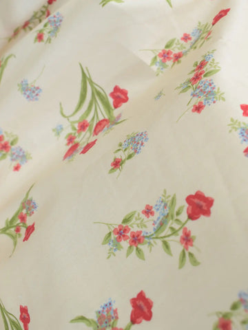 Rosie Bloom beige corset kurti front view – red tulip and blue accent floral print, full sleeves, smart fit lawn kurti