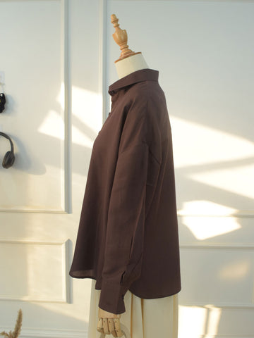 ESPRESSO - BROWN OVERSIZED BUTTON-DOWN SHIRT