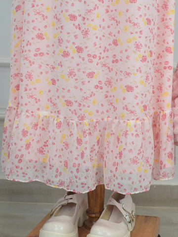 PETAL WHISPER - PINK RUFFLE HEM FLORAL SKIRT