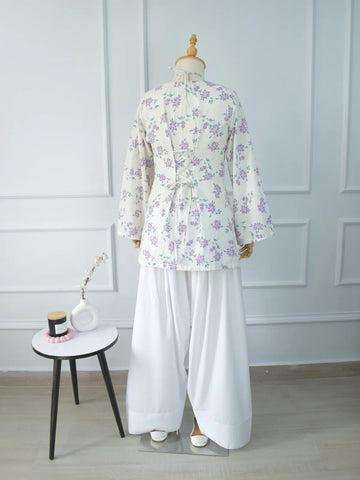 LILAC FLORA - WHITE FLORAL CORSET KURTI