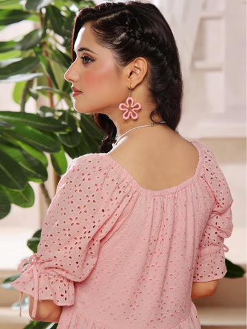 CLAIRE - PINK CUTWORK EMBROIDERED DRESS