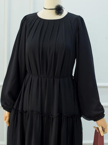 NOIR - BLACK TIERED CHIFFON LONG DRESS