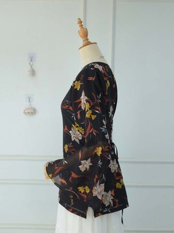 VAELORA - BLACK FLORAL FAIRY KURTI