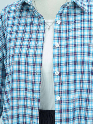AERIS - BLUE CHECKERED OVERSIZED BUTTON-DOWN SHIRT