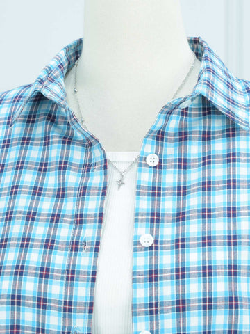 AERIS - BLUE CHECKERED OVERSIZED BUTTON-DOWN SHIRT