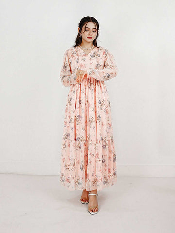 ANGELIC - PINK LONG FLORAL DRESS