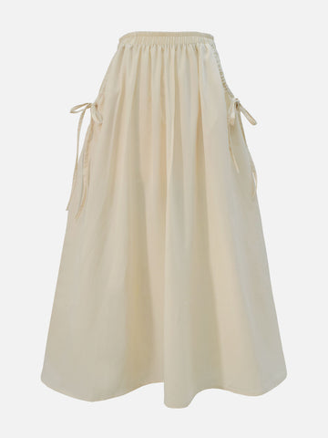 DAZY - BEIGE FLARED SKIRT WITH BOW POCKETS