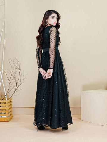 BLACK RUTH - EMBROIDERED LONG NET DRESS