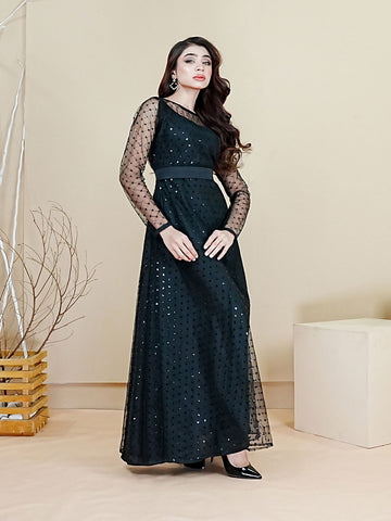 BLACK RUTH - EMBROIDERED LONG NET DRESS