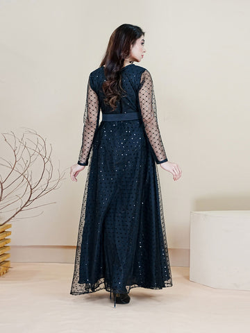 BLACK RUTH - EMBROIDERED LONG NET DRESS