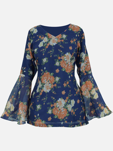ISMARA - DARK BLUE FLORAL FAIRY KURTI