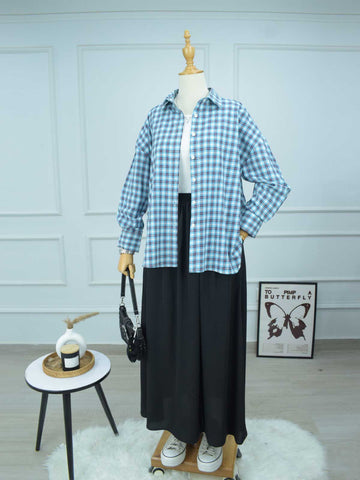 AERIS - BLUE CHECKERED OVERSIZED BUTTON-DOWN SHIRT