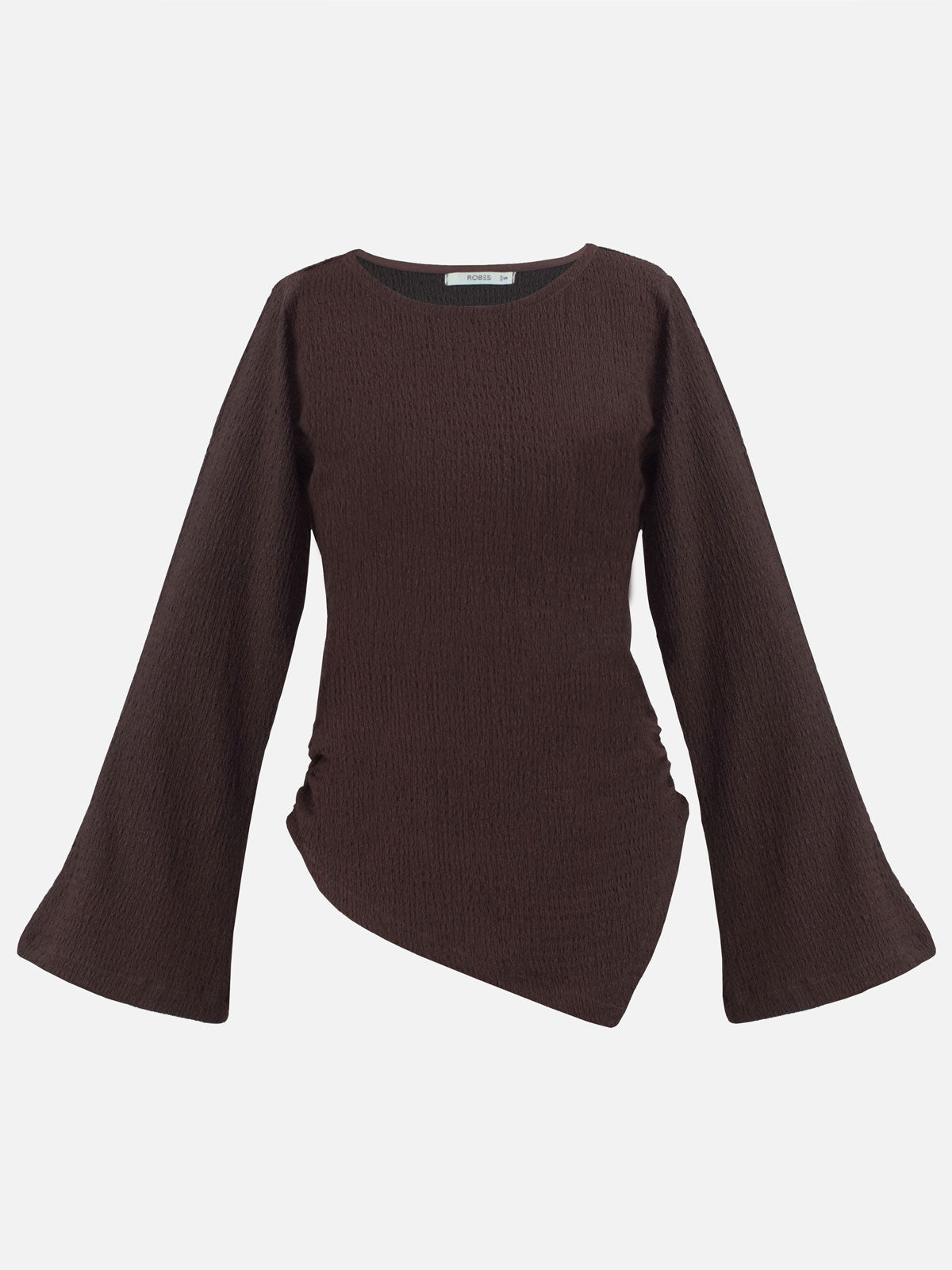 BRUNISH - BROWN TEXTURED ASYMMETRICAL TOP