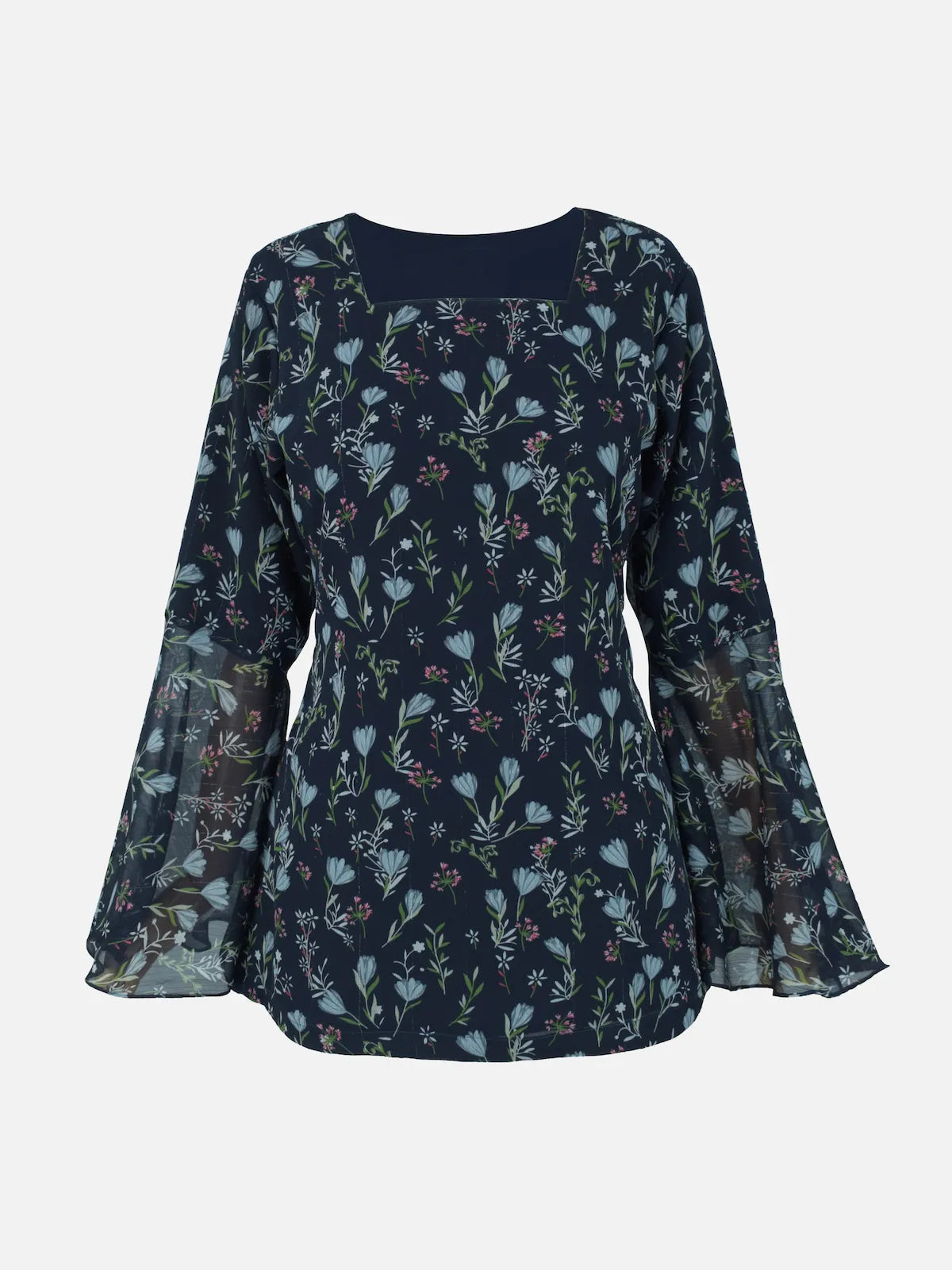 Close-up of corset-style lace-up back with loop eyelets on Evalisse navy blue floral kurti