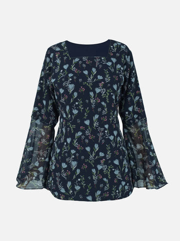 Close-up of corset-style lace-up back with loop eyelets on Evalisse navy blue floral kurti