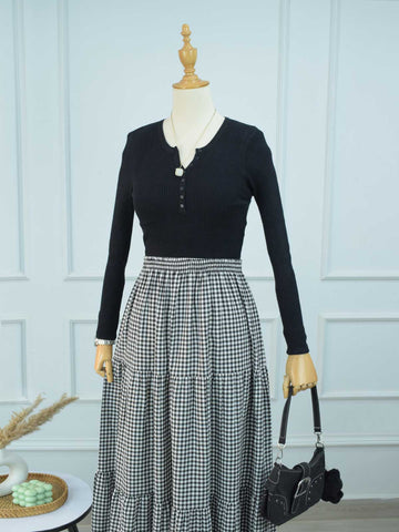 GINGHAM - BLACK & WHITE CHECKERED 3 TIERED SKIRT