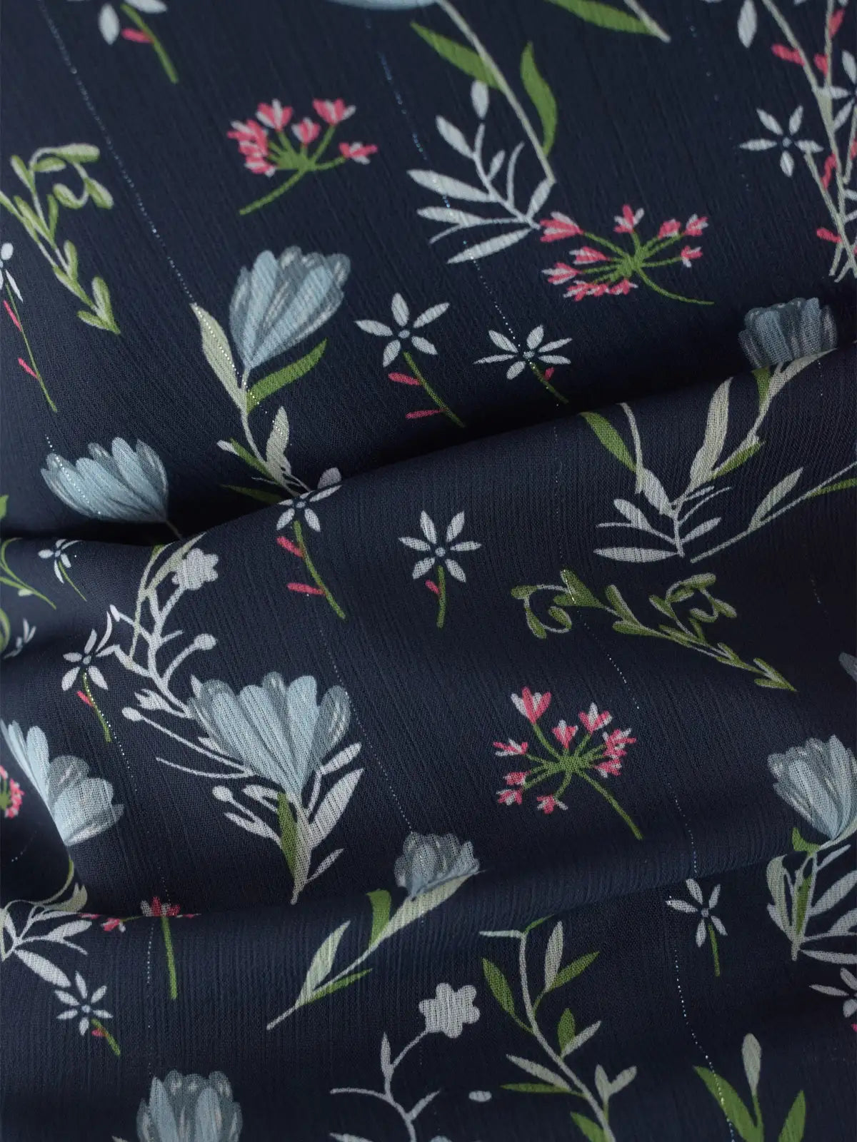 Evalisse navy floral kurti — close-up of square neckline and structured bodice with floral print