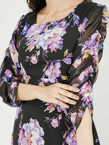 FLEUR- BLACK LONG FLORAL DRESS