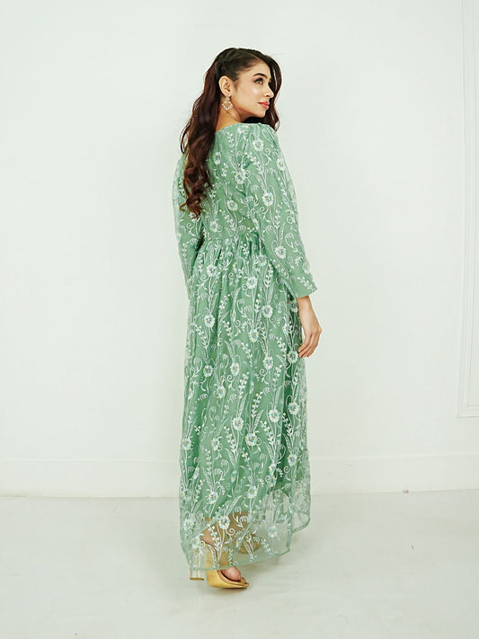 FLORAL CHARM - EMBROIDERED LONG NET DRESS