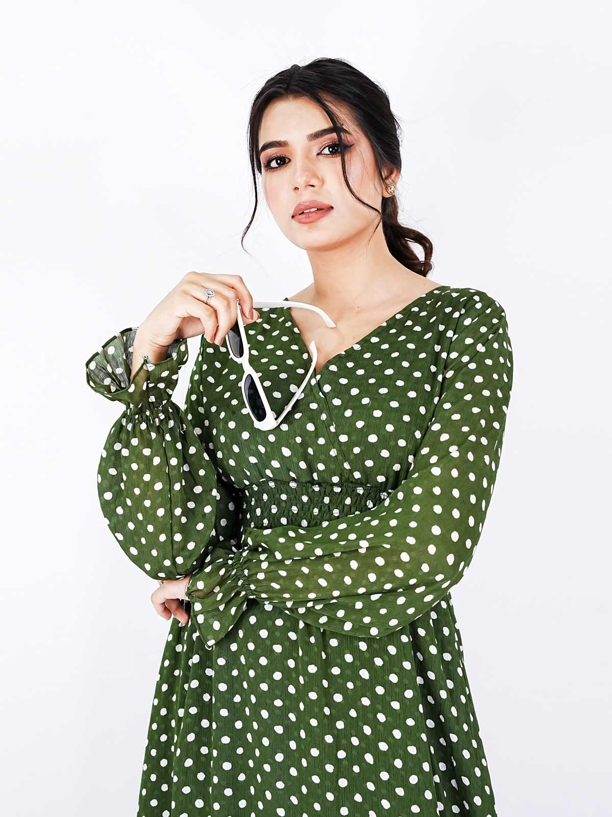 JUNIPER - GREEN POLKADOT LONG DRESS - ROBES Large JUNIPER - GREEN POLKADOT LONG DRESS - ROBES Large