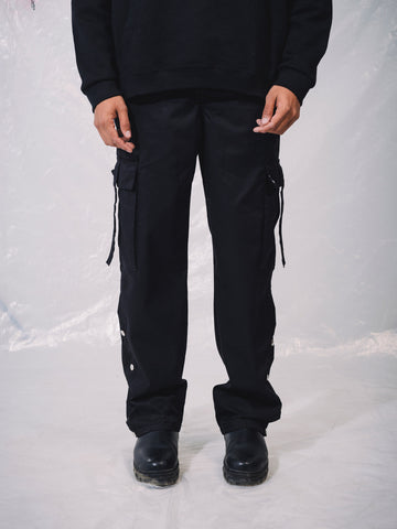 Y2K BLACK BUTTONED POCKET PATCH CARGO