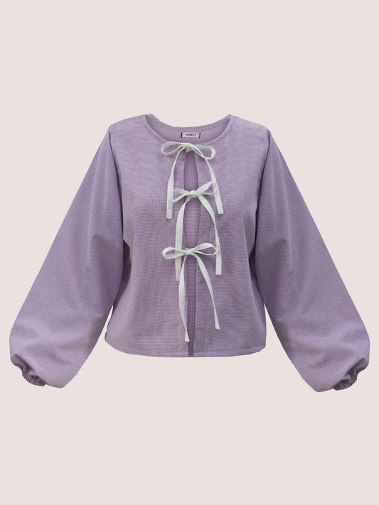 PURPLE LILY - FRONT TIE TEXTURED COTTON MODEST TOP