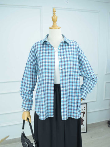 AERIS - BLUE CHECKERED OVERSIZED BUTTON-DOWN SHIRT