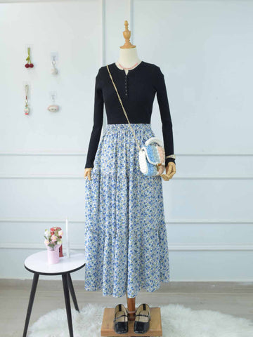 MELIORA - BLUE FLORAL 3 TIERED SKIRT