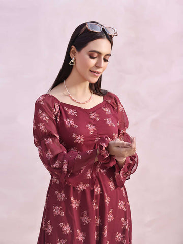 MADELINE - MAROON LONG FLORAL DRESS