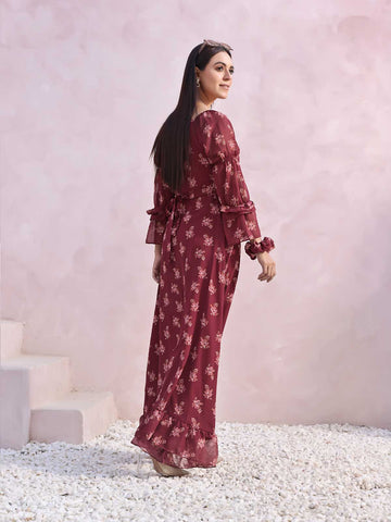 MADELINE - MAROON LONG FLORAL DRESS