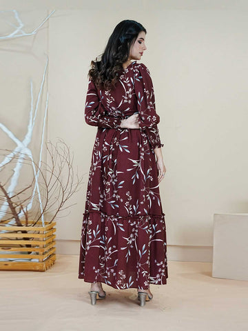 ODELE - MAROON LONG FLORAL DRESS