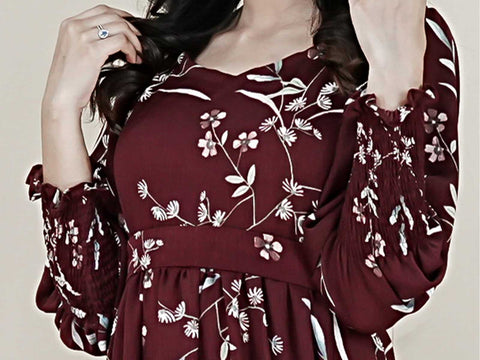 ODELE - MAROON LONG FLORAL DRESS