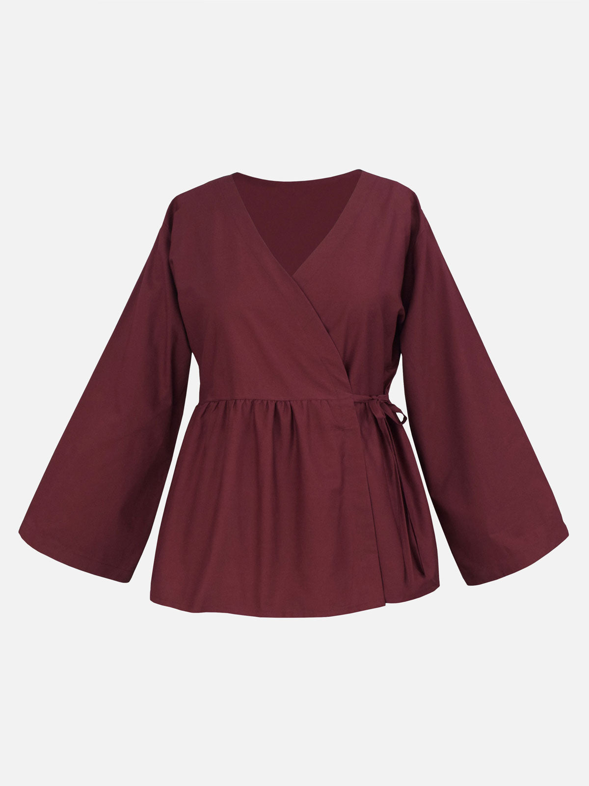 AMORA - MAROON WRAP TOP