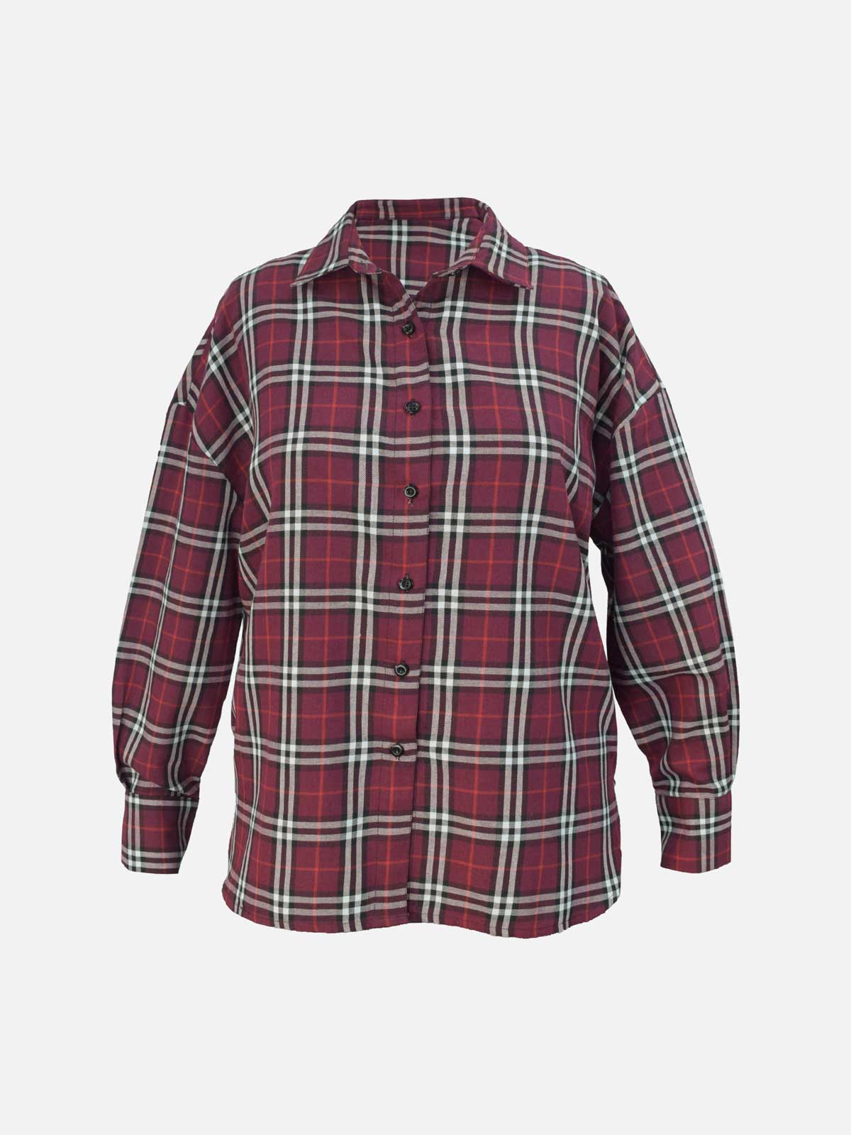 WINEWOOD - MAROON OVERSIZED CHECKERED BUTTON-DOWN SHIRT
