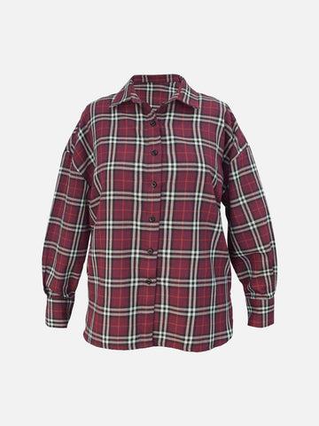 WINEWOOD - MAROON OVERSIZED CHECKERED BUTTON-DOWN SHIRT
