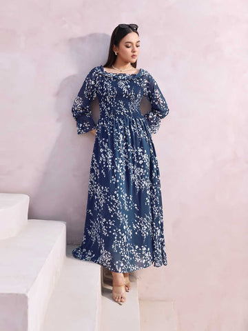 NAVY BLOSSOM - LONG FLORAL DRESS