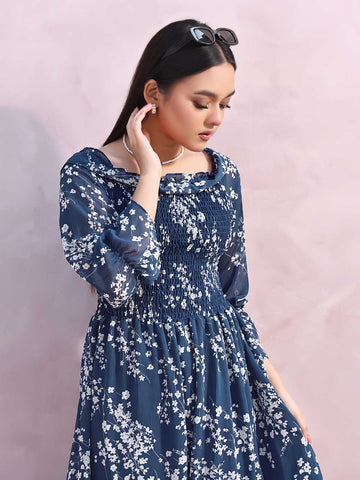 NAVY BLOSSOM - LONG FLORAL DRESS